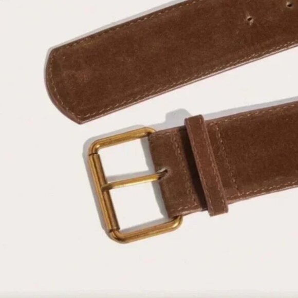 Anthropologie Brown Suede Belt Gold Buckle